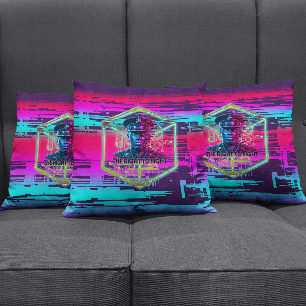 Montford Point Marines Legacy 1942 Pillow Cover The Right To Fight Retro Glitch Vaporwave Art