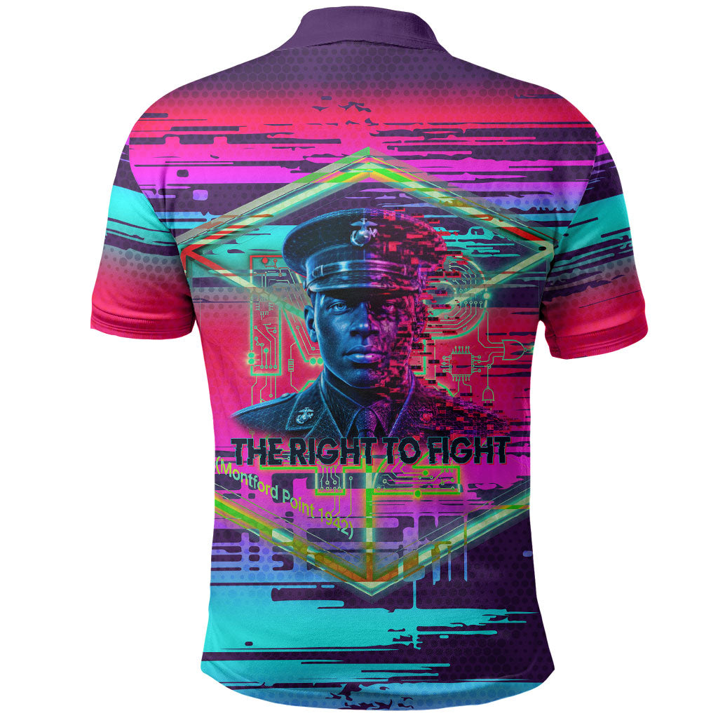 Montford Point Marines Legacy 1942 Polo Shirt The Right To Fight Retro Glitch Vaporwave Art