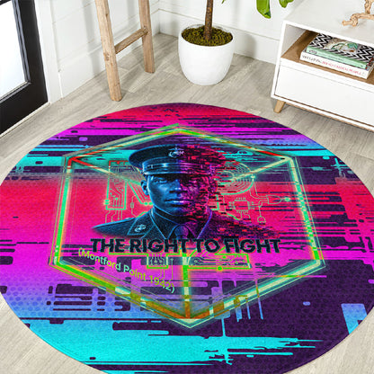 Montford Point Marines Legacy 1942 Round Carpet The Right To Fight Retro Glitch Vaporwave Art
