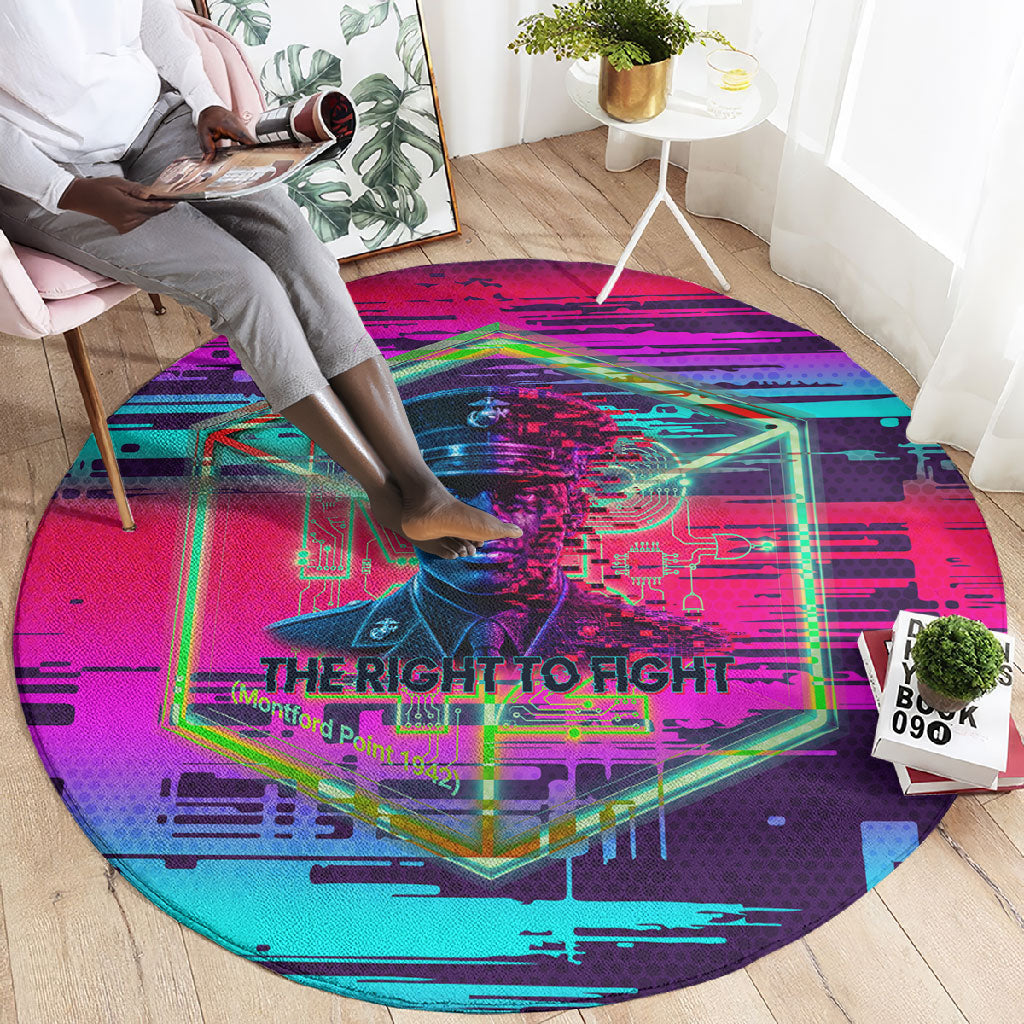 Montford Point Marines Legacy 1942 Round Carpet The Right To Fight Retro Glitch Vaporwave Art