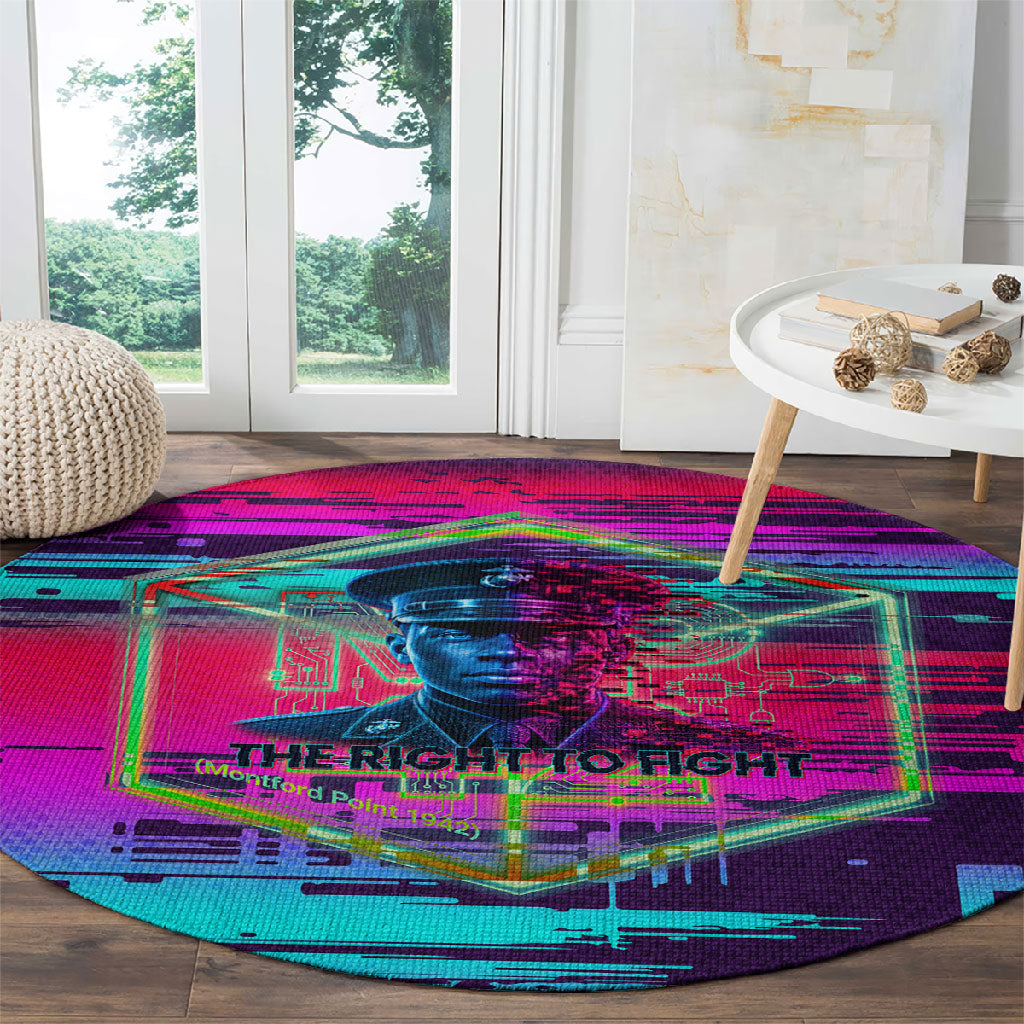 Montford Point Marines Legacy 1942 Round Carpet The Right To Fight Retro Glitch Vaporwave Art