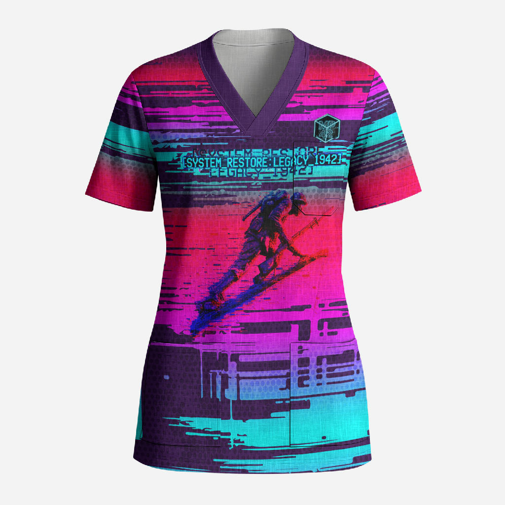 Montford Point Marines Legacy 1942 Scrub Top The Right To Fight Retro Glitch Vaporwave Art