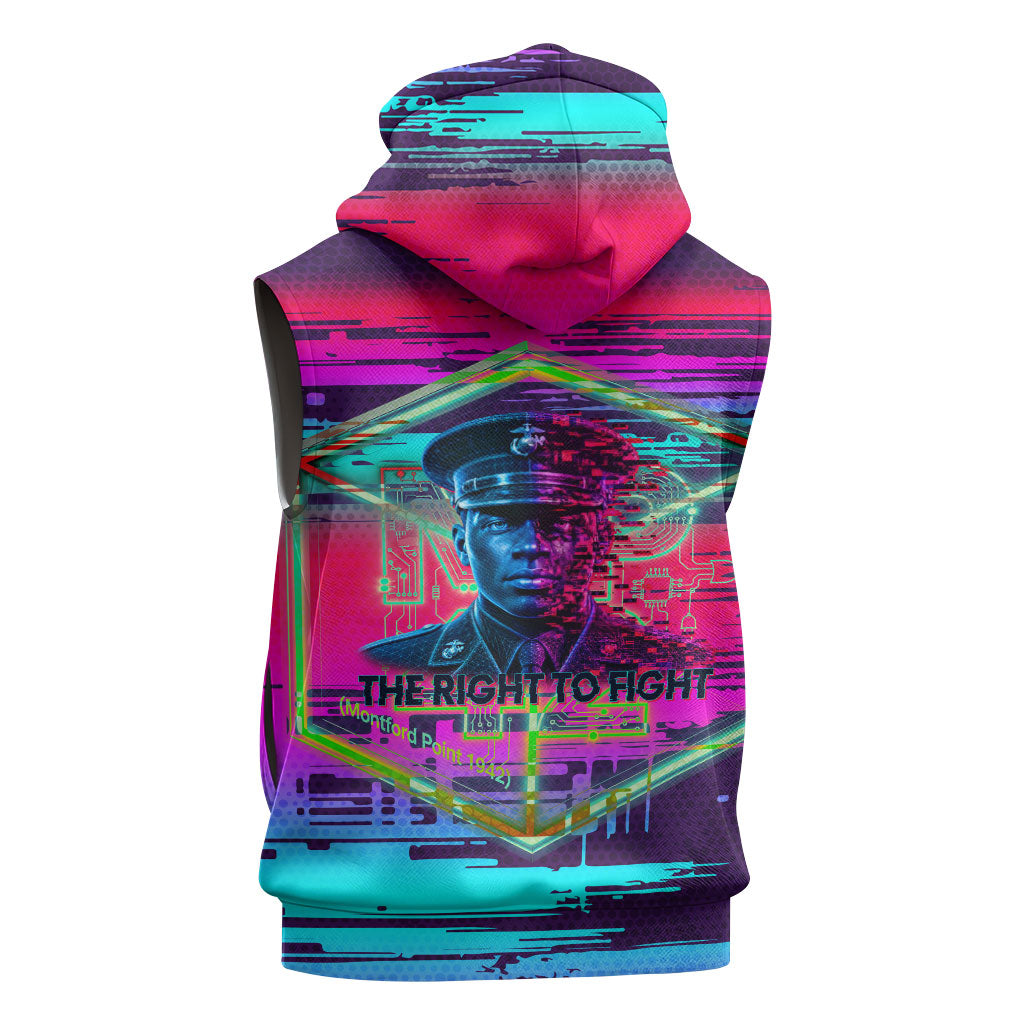 Montford Point Marines Legacy 1942 Sleeveless Zip Hoodie The Right To Fight Retro Glitch Vaporwave Art