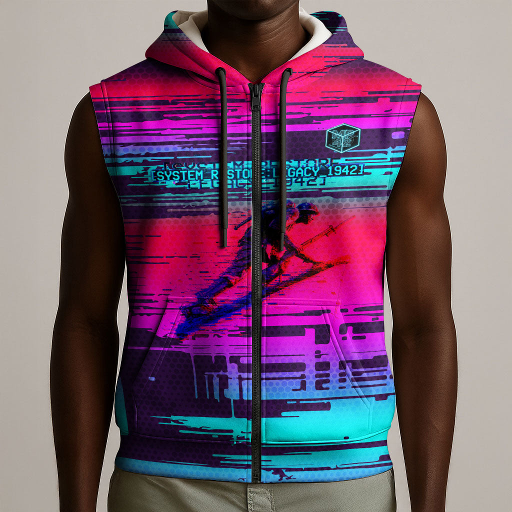 Montford Point Marines Legacy 1942 Sleeveless Zip Hoodie The Right To Fight Retro Glitch Vaporwave Art