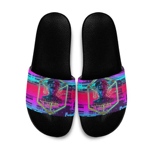 Montford Point Marines Legacy 1942 Slide Sandals The Right To Fight Retro Glitch Vaporwave Art