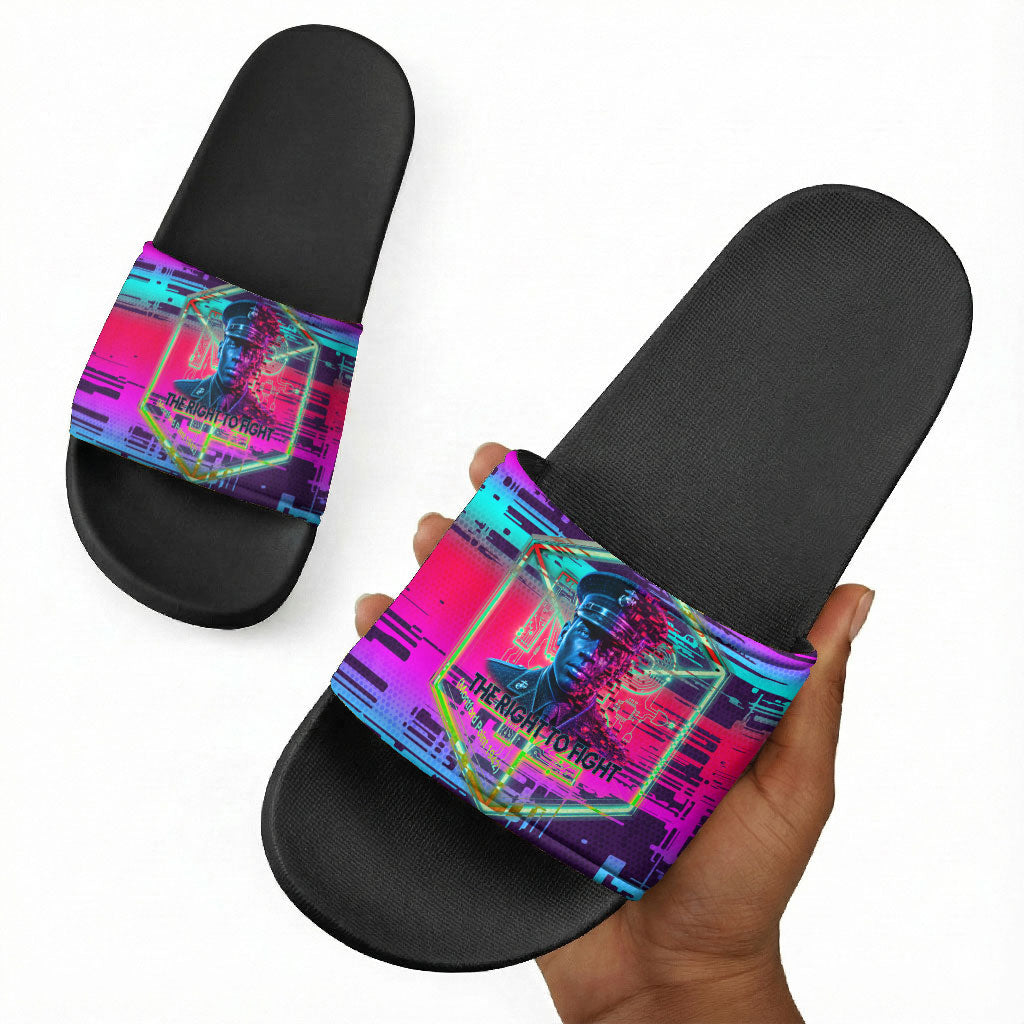 Montford Point Marines Legacy 1942 Slide Sandals The Right To Fight Retro Glitch Vaporwave Art