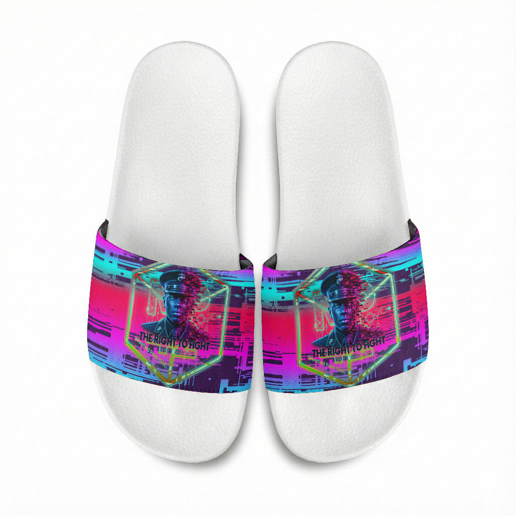 Montford Point Marines Legacy 1942 Slide Sandals The Right To Fight Retro Glitch Vaporwave Art