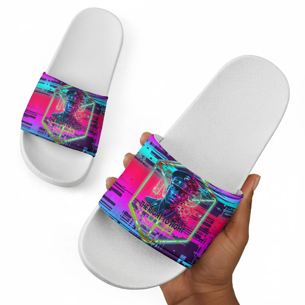 Montford Point Marines Legacy 1942 Slide Sandals The Right To Fight Retro Glitch Vaporwave Art