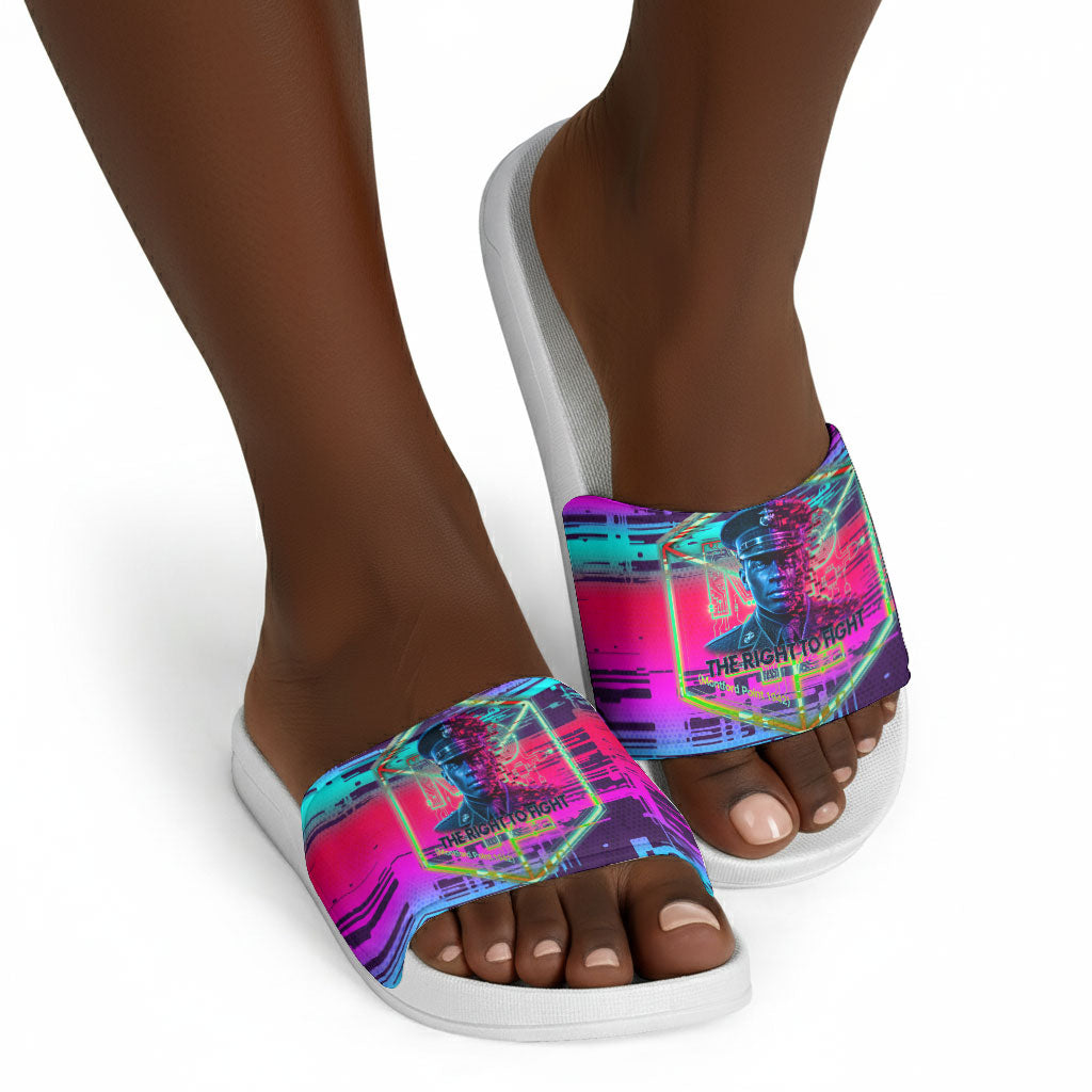 Montford Point Marines Legacy 1942 Slide Sandals The Right To Fight Retro Glitch Vaporwave Art