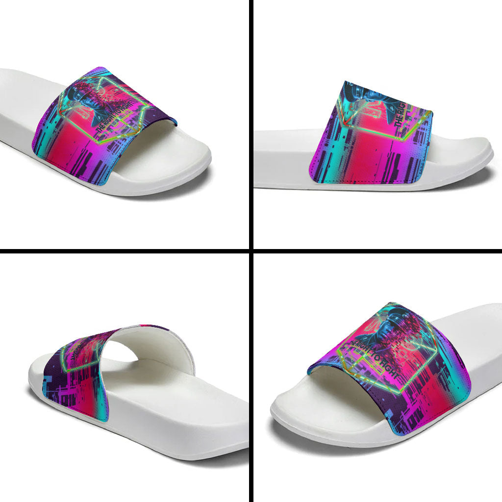 Montford Point Marines Legacy 1942 Slide Sandals The Right To Fight Retro Glitch Vaporwave Art