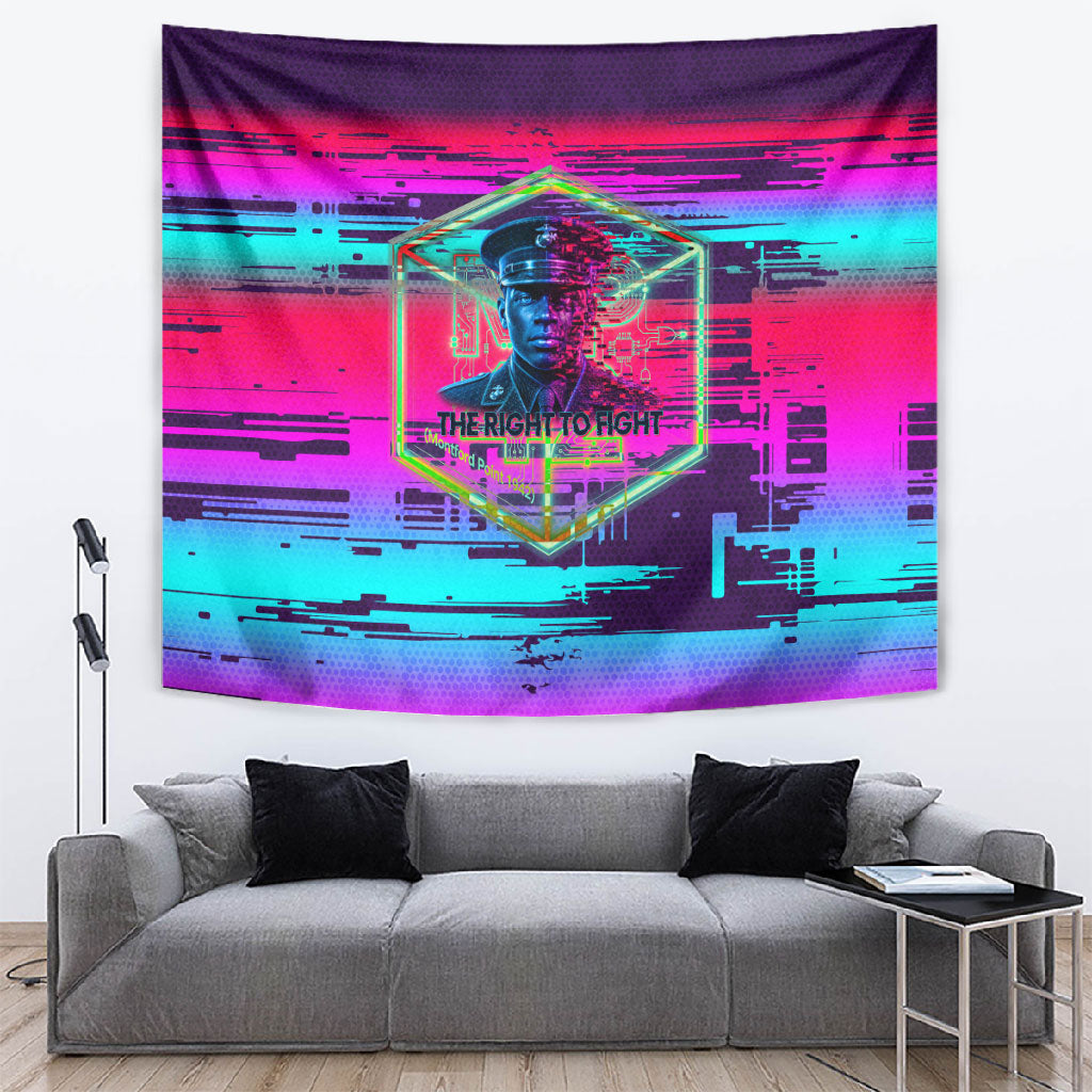 Montford Point Marines Legacy 1942 Tapestry The Right To Fight Retro Glitch Vaporwave Art