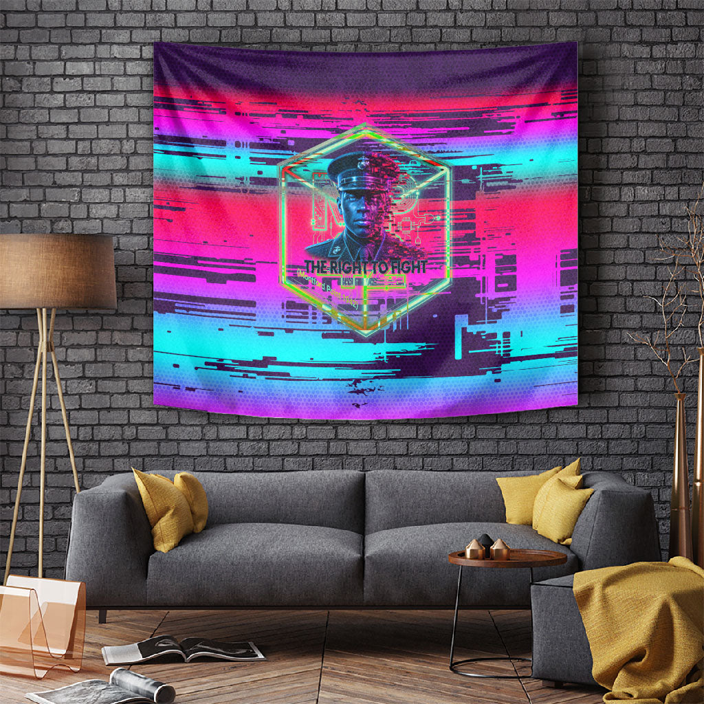 Montford Point Marines Legacy 1942 Tapestry The Right To Fight Retro Glitch Vaporwave Art