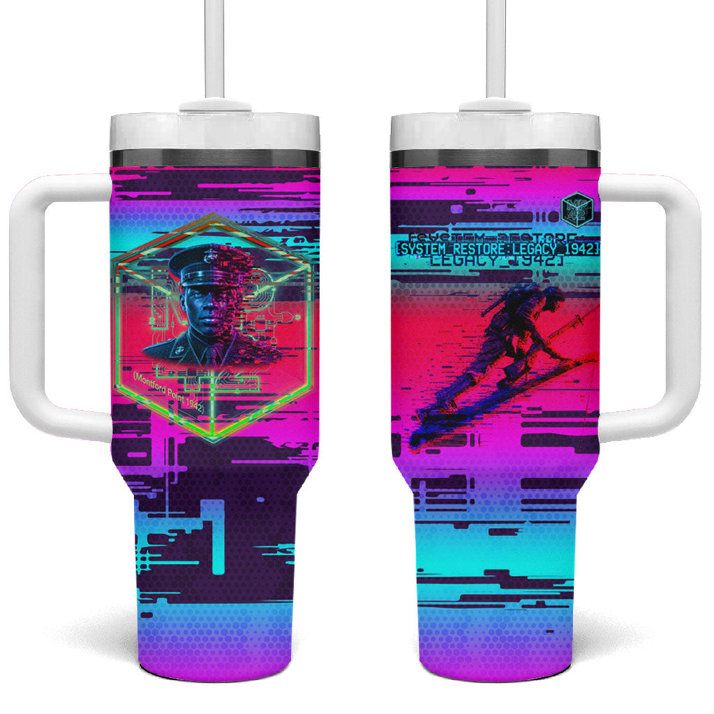 Montford Point Marines Legacy 1942 Tumbler With Handle The Right To Fight Retro Glitch Vaporwave Art