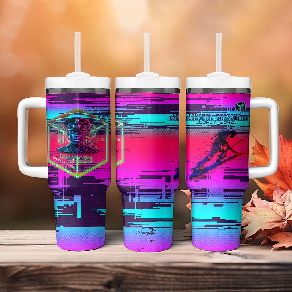 Montford Point Marines Legacy 1942 Tumbler With Handle The Right To Fight Retro Glitch Vaporwave Art