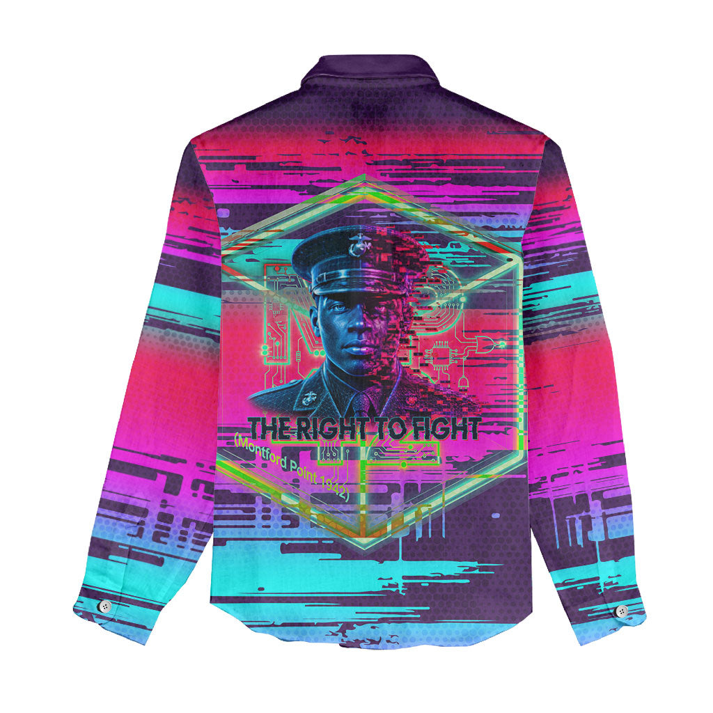Montford Point Marines Legacy 1942 Women Casual Shirt The Right To Fight Retro Glitch Vaporwave Art