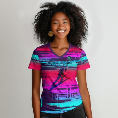 Montford Point Marines Legacy 1942 Women V-Neck T-Shirt The Right To Fight Retro Glitch Vaporwave Art