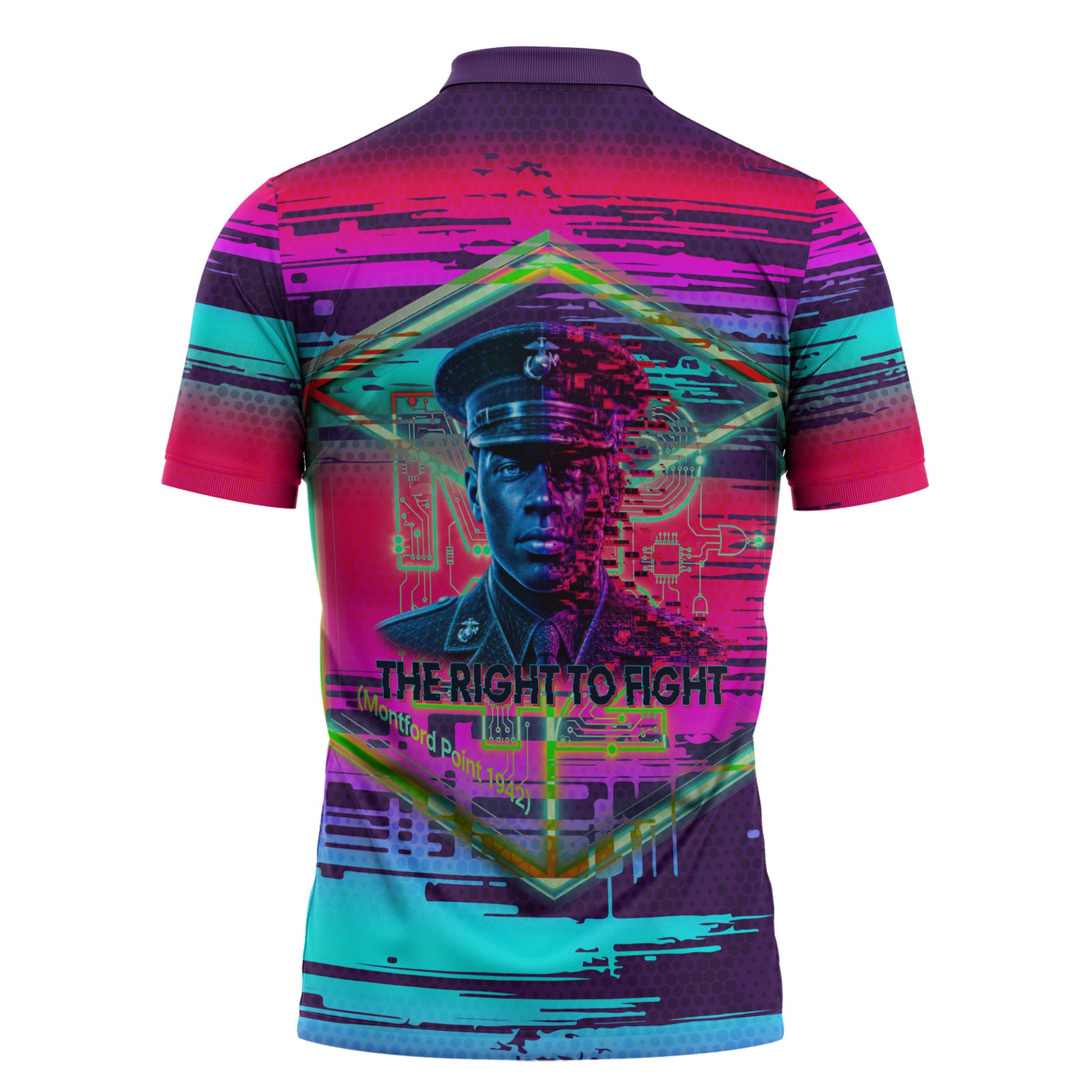 Montford Point Marines Legacy 1942 Zipper Polo Shirt The Right To Fight Retro Glitch Vaporwave Art