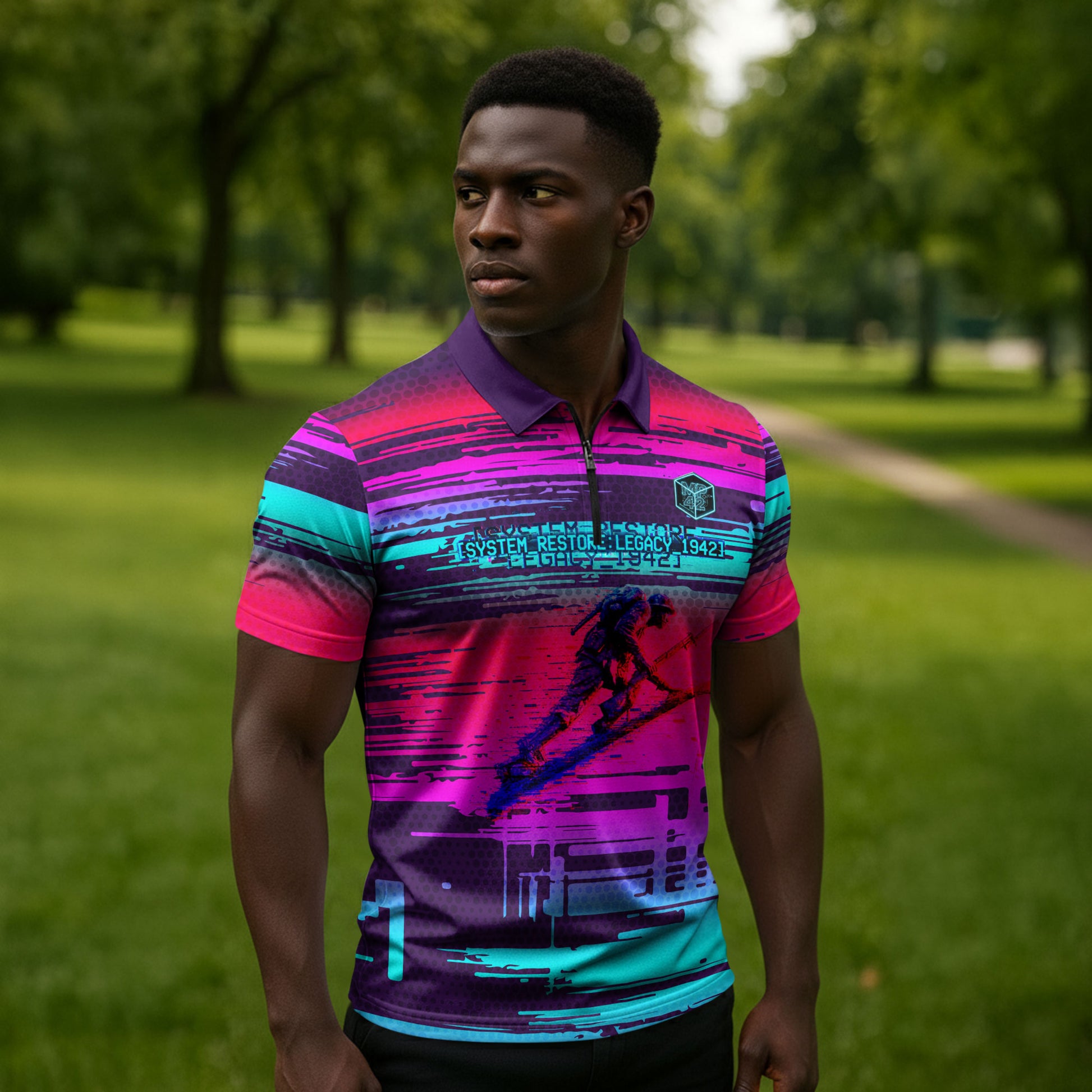 Montford Point Marines Legacy 1942 Zipper Polo Shirt The Right To Fight Retro Glitch Vaporwave Art