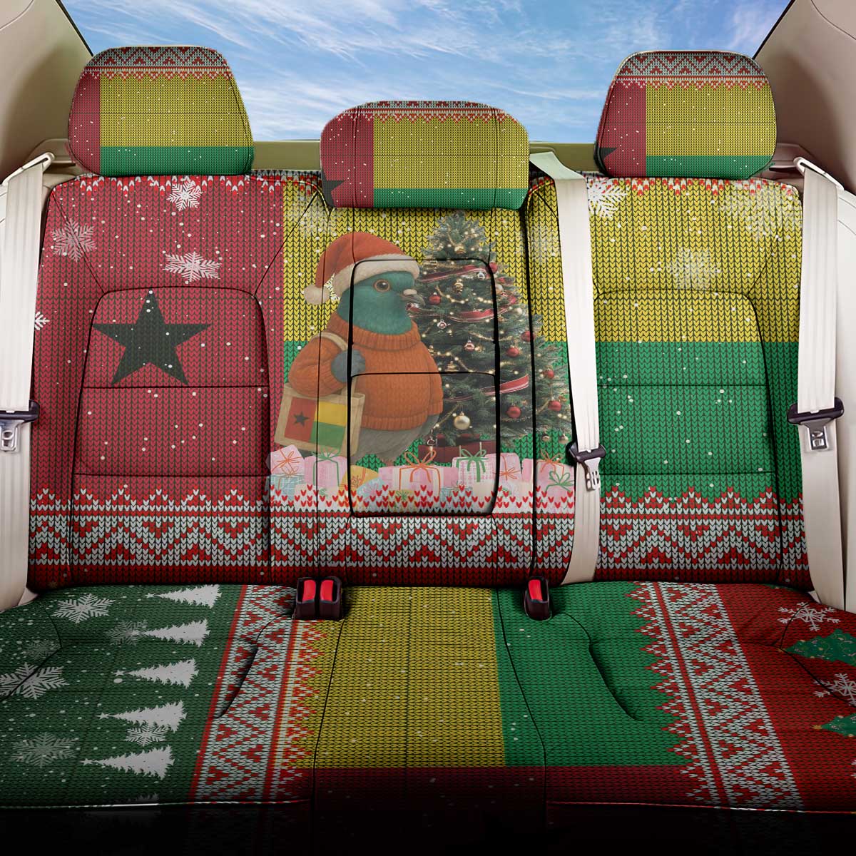 Guinea Bissau Christmas Back Car Seat Cover Santa Penguin Christmas Tree and Snowflake - African Pride