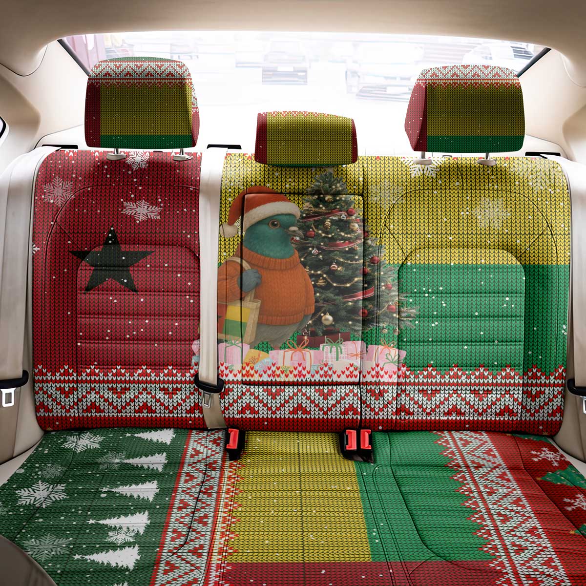 Guinea Bissau Christmas Back Car Seat Cover Santa Penguin Christmas Tree and Snowflake - African Pride