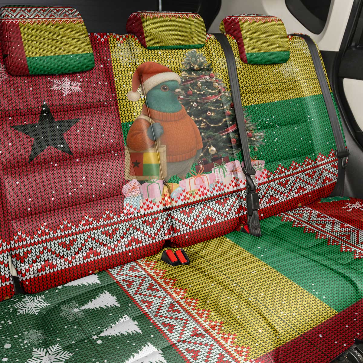 Guinea Bissau Christmas Back Car Seat Cover Santa Penguin Christmas Tree and Snowflake - African Pride
