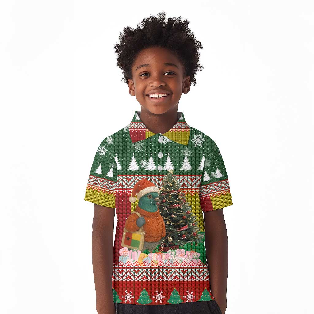 Guinea Bissau Christmas Kid Polo Shirt Santa Penguin Christmas Tree and Snowflake - African Pride
