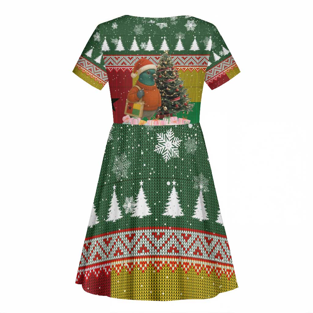 Guinea Bissau Christmas Kid Short Sleeve Dress Santa Penguin Christmas Tree and Snowflake - African Pride