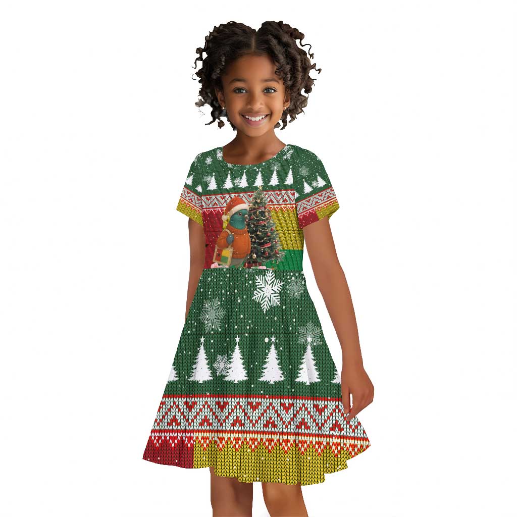 Guinea Bissau Christmas Kid Short Sleeve Dress Santa Penguin Christmas Tree and Snowflake - African Pride