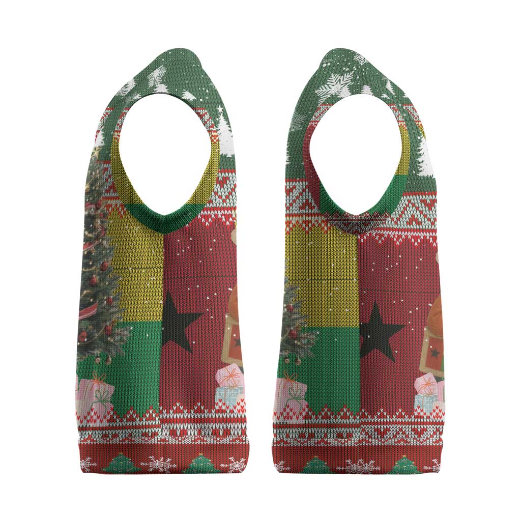 Guinea Bissau Christmas Knitted V-Neck Vest Santa Penguin Christmas Tree and Snowflake - African Pride