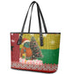 Guinea Bissau Christmas Leather Tote Bag Santa Penguin Christmas Tree and Snowflake - African Pride