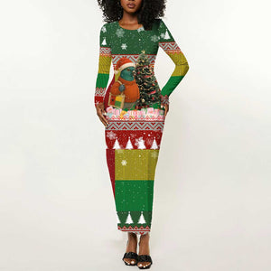 Guinea Bissau Christmas Long Sleeve Bodycon Dress Santa Penguin Christmas Tree and Snowflake - African Pride