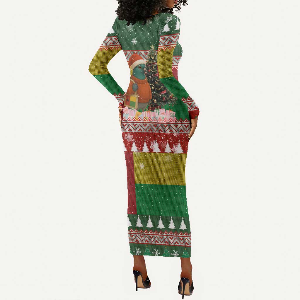 Guinea Bissau Christmas Long Sleeve Bodycon Dress Santa Penguin Christmas Tree and Snowflake - African Pride