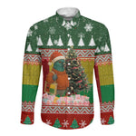 Guinea Bissau Christmas Long Sleeve Button Shirt Santa Penguin Christmas Tree and Snowflake - African Pride