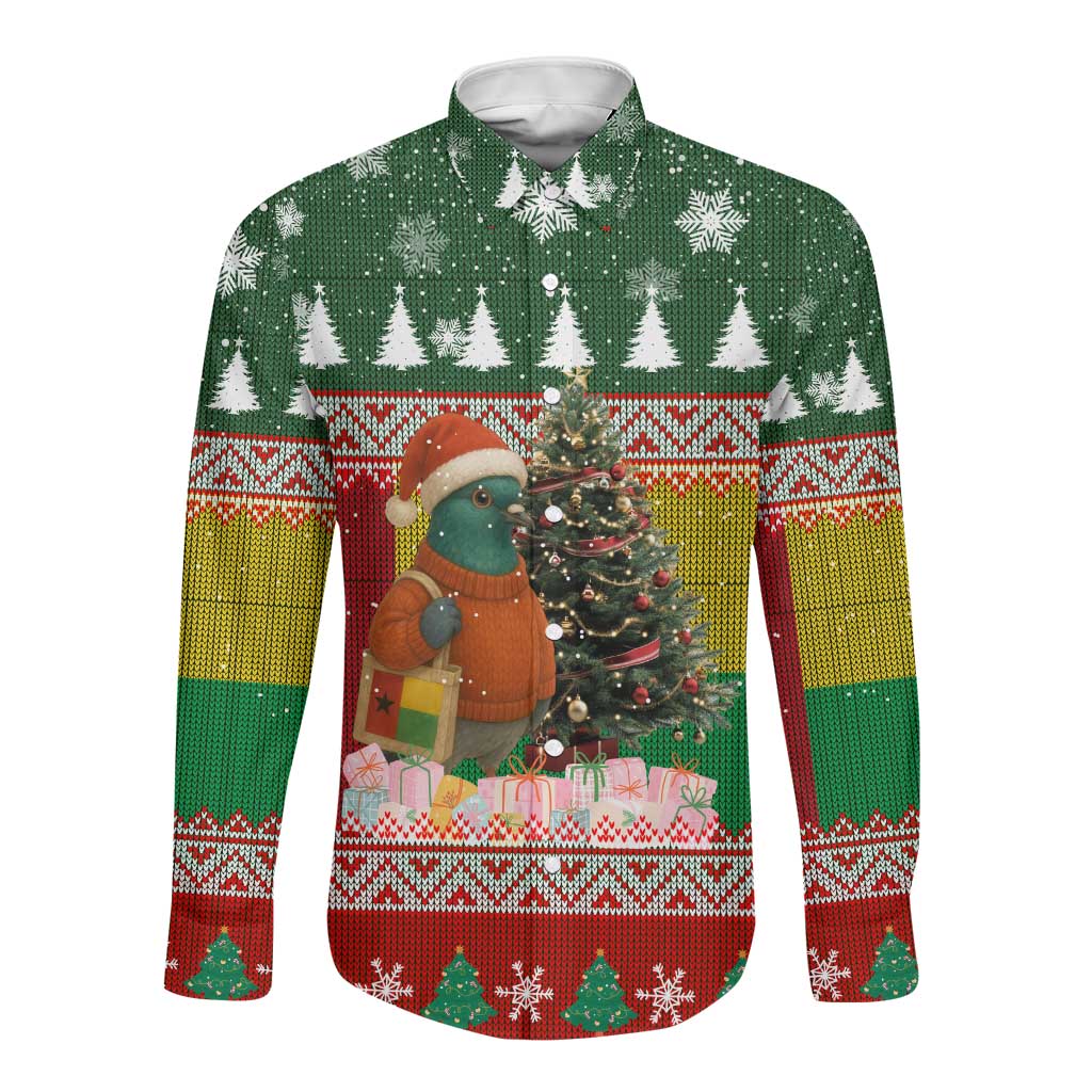 Guinea Bissau Christmas Long Sleeve Button Shirt Santa Penguin Christmas Tree and Snowflake - African Pride