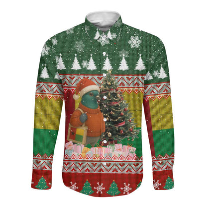 Guinea Bissau Christmas Long Sleeve Button Shirt Santa Penguin Christmas Tree and Snowflake - African Pride