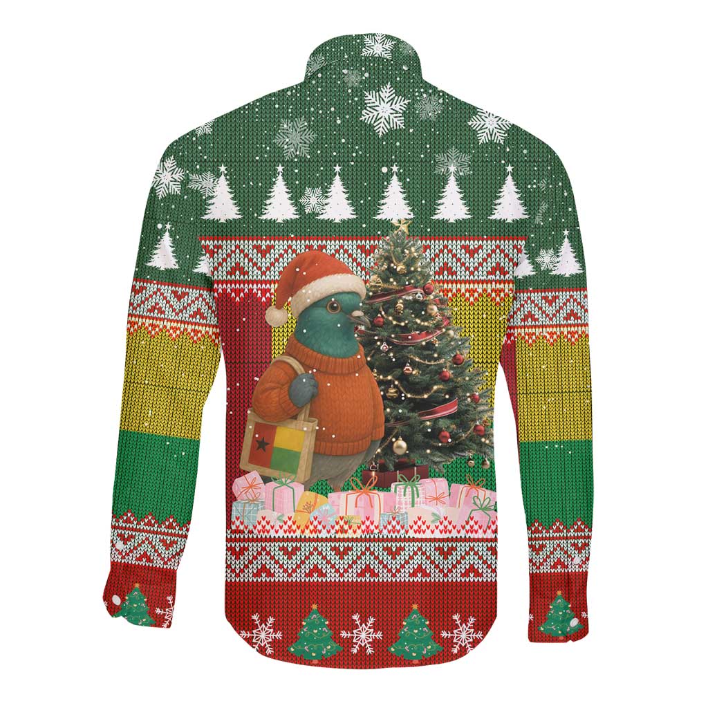 Guinea Bissau Christmas Long Sleeve Button Shirt Santa Penguin Christmas Tree and Snowflake - African Pride