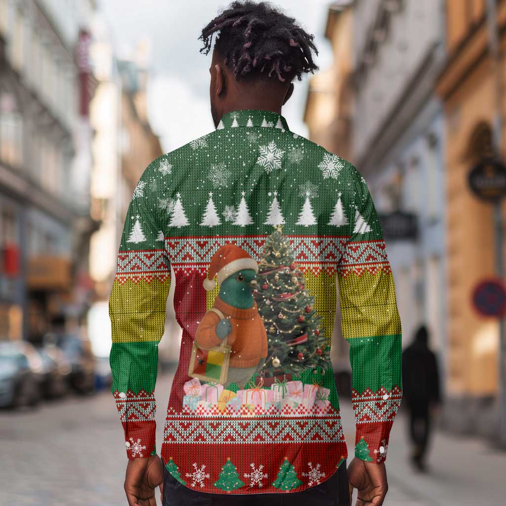Guinea Bissau Christmas Long Sleeve Button Shirt Santa Penguin Christmas Tree and Snowflake - African Pride