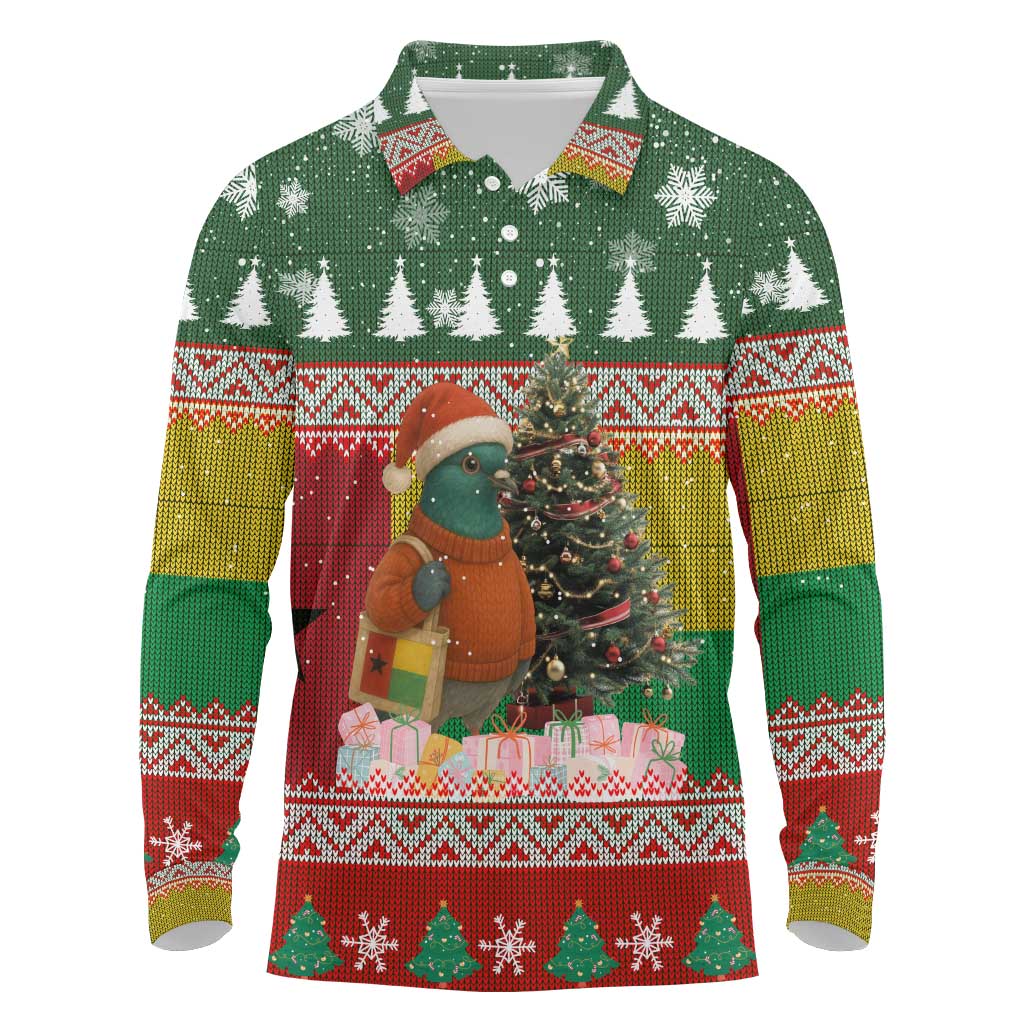 Guinea Bissau Christmas Long Sleeve Polo Shirt Santa Penguin Christmas Tree and Snowflake - African Pride
