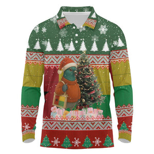 Guinea Bissau Christmas Long Sleeve Polo Shirt Santa Penguin Christmas Tree and Snowflake - African Pride