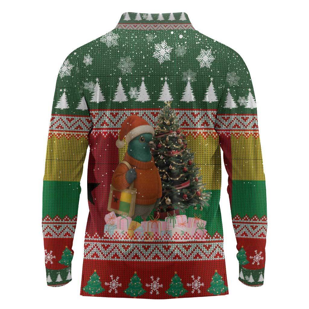 Guinea Bissau Christmas Long Sleeve Polo Shirt Santa Penguin Christmas Tree and Snowflake - African Pride