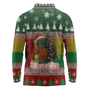 Guinea Bissau Christmas Long Sleeve Polo Shirt Santa Penguin Christmas Tree and Snowflake - African Pride