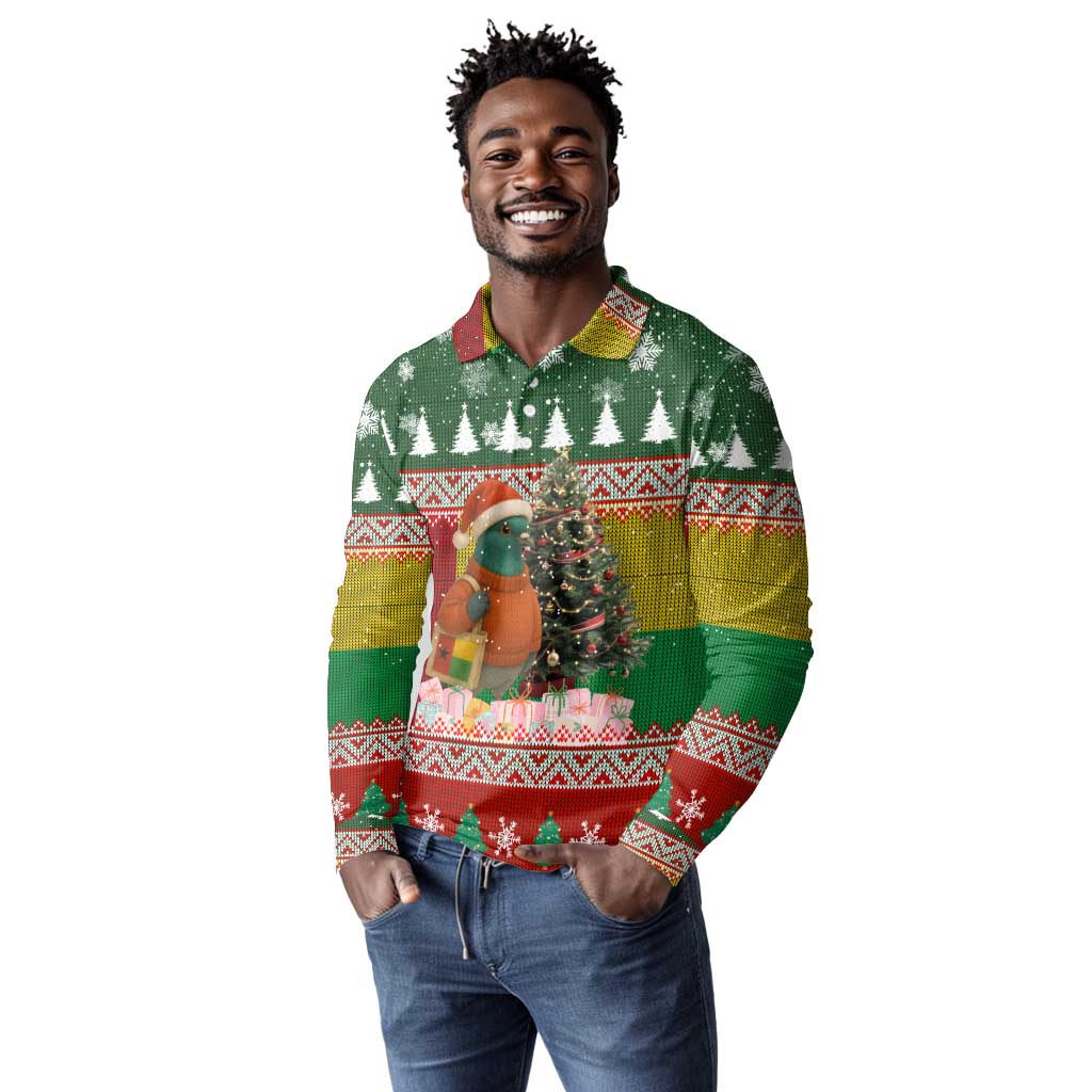 Guinea Bissau Christmas Long Sleeve Polo Shirt Santa Penguin Christmas Tree and Snowflake - African Pride