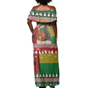 Guinea Bissau Christmas Off Shoulder Maxi Dress Santa Penguin Christmas Tree and Snowflake - African Pride