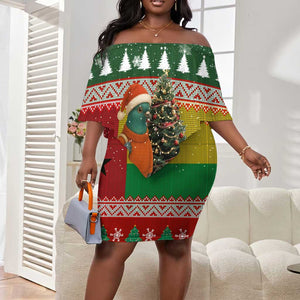 Guinea Bissau Christmas Off Shoulder Short Dress Santa Penguin Christmas Tree and Snowflake - African Pride