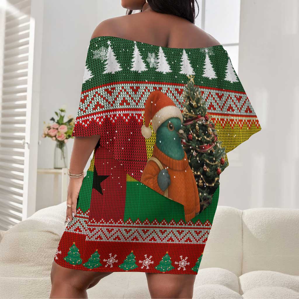 Guinea Bissau Christmas Off Shoulder Short Dress Santa Penguin Christmas Tree and Snowflake - African Pride