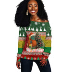 Guinea Bissau Christmas Off Shoulder Sweater Santa Penguin Christmas Tree and Snowflake - African Pride