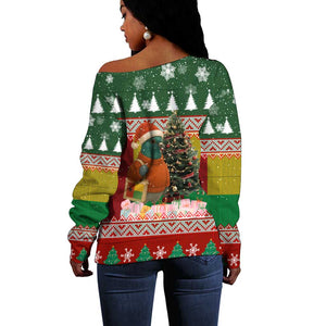 Guinea Bissau Christmas Off Shoulder Sweater Santa Penguin Christmas Tree and Snowflake - African Pride