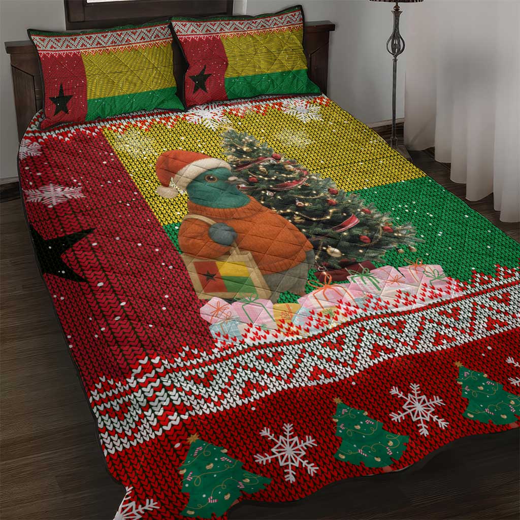 Guinea Bissau Christmas Quilt Bed Set Santa Penguin Christmas Tree and Snowflake - African Pride
