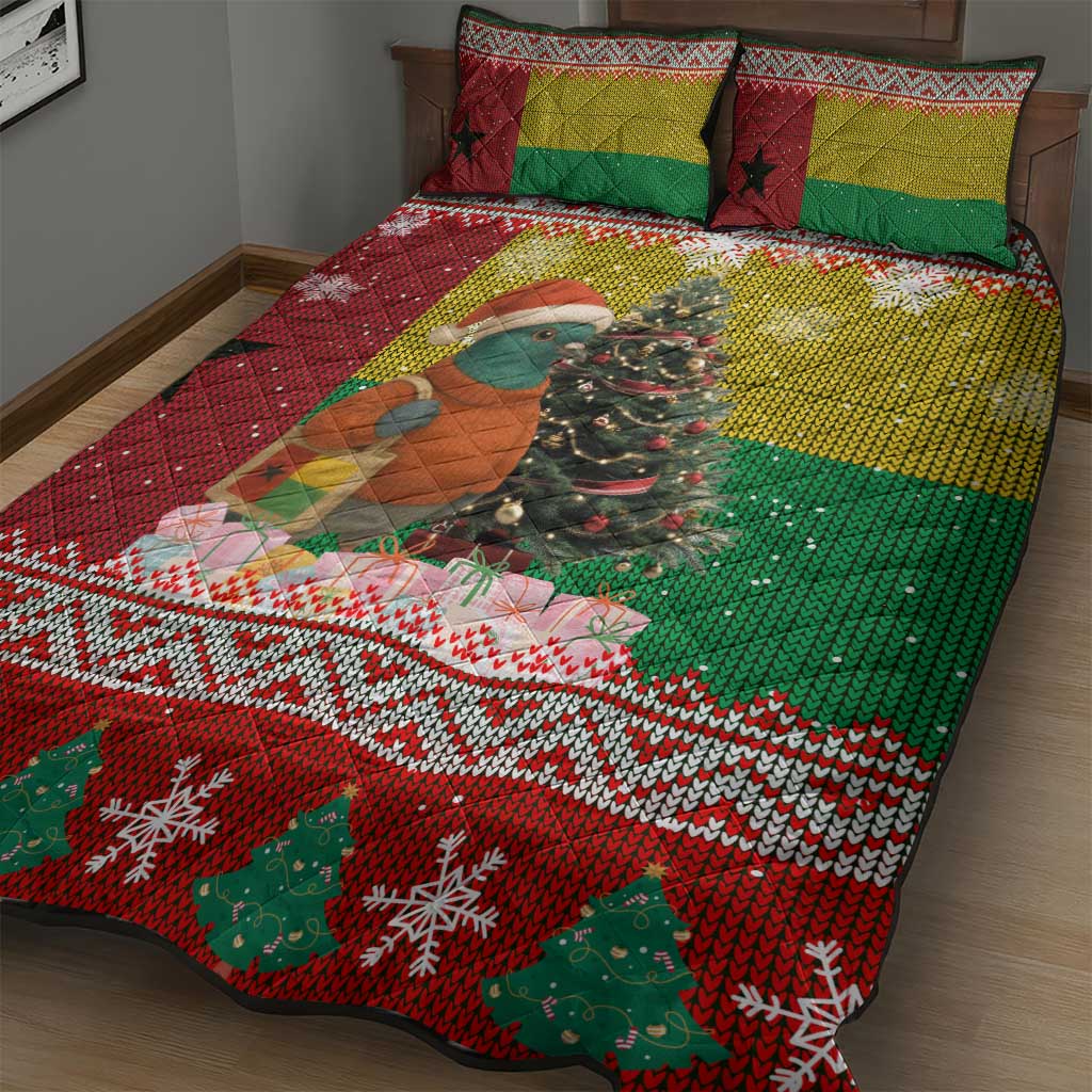 Guinea Bissau Christmas Quilt Bed Set Santa Penguin Christmas Tree and Snowflake - African Pride