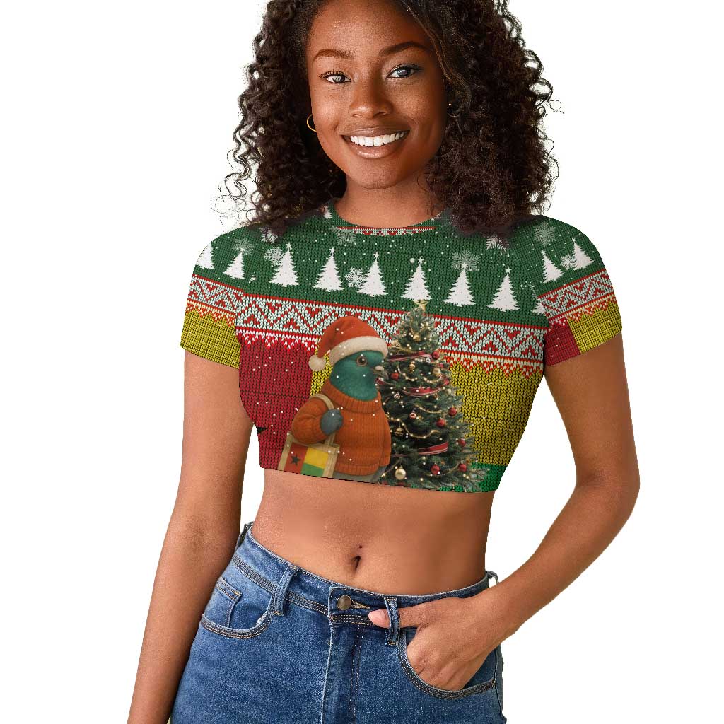 Guinea Bissau Christmas Raglan Cropped T shirt Santa Penguin Christmas Tree and Snowflake - African Pride
